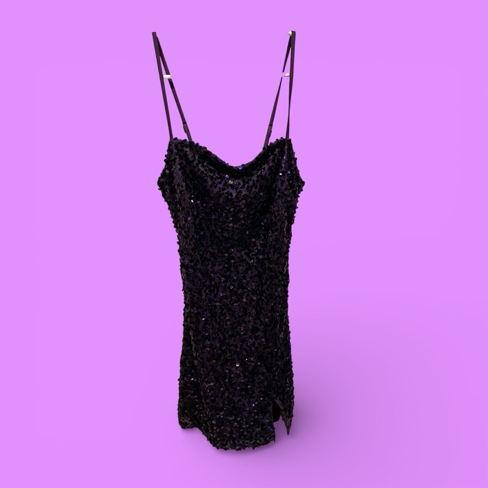 Cute NWT purple sequin stretchy corset back mini dress sexy club prom coquette